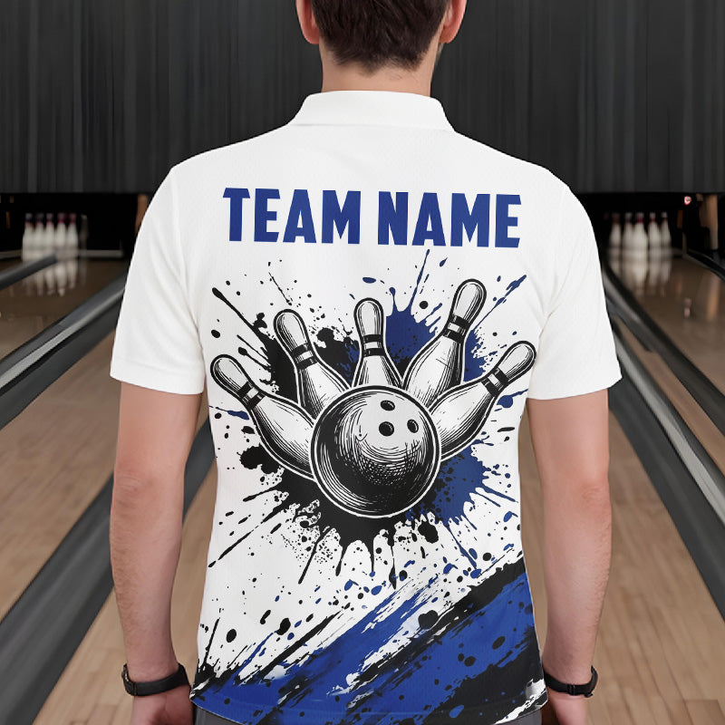 Black And Blue Splatter Paint Bowling Ball & Pins Shirts Custom Team Bowling Attire