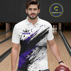 Black And Purple Splatter Paint Bowling Ball & Pins Shirts Custom Team Bowling Attire