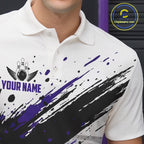 Black And Purple Splatter Paint Bowling Ball & Pins Shirts Custom Team Bowling Attire