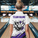 Black And Purple Splatter Paint Bowling Ball & Pins Shirts Custom Team Bowling Attire
