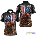 Cowboy Deer Funny Darts Polo 1/4-Zip Shirt Custom US Flag Patriotic Darts Team Name Jersey