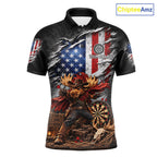 Cowboy Deer Funny Darts Polo 1/4-Zip Shirt Custom US Flag Patriotic Darts Team Name Jersey