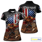 Cowboy Deer Funny Darts Polo 1/4-Zip Shirt Custom US Flag Patriotic Darts Team Name Jersey