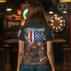 Cowboy Deer Funny Darts Polo 1/4-Zip Shirt Custom US Flag Patriotic Darts Team Name Jersey