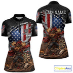 Cowboy Deer Funny Darts Polo 1/4-Zip Shirt Custom US Flag Patriotic Darts Team Name Jersey