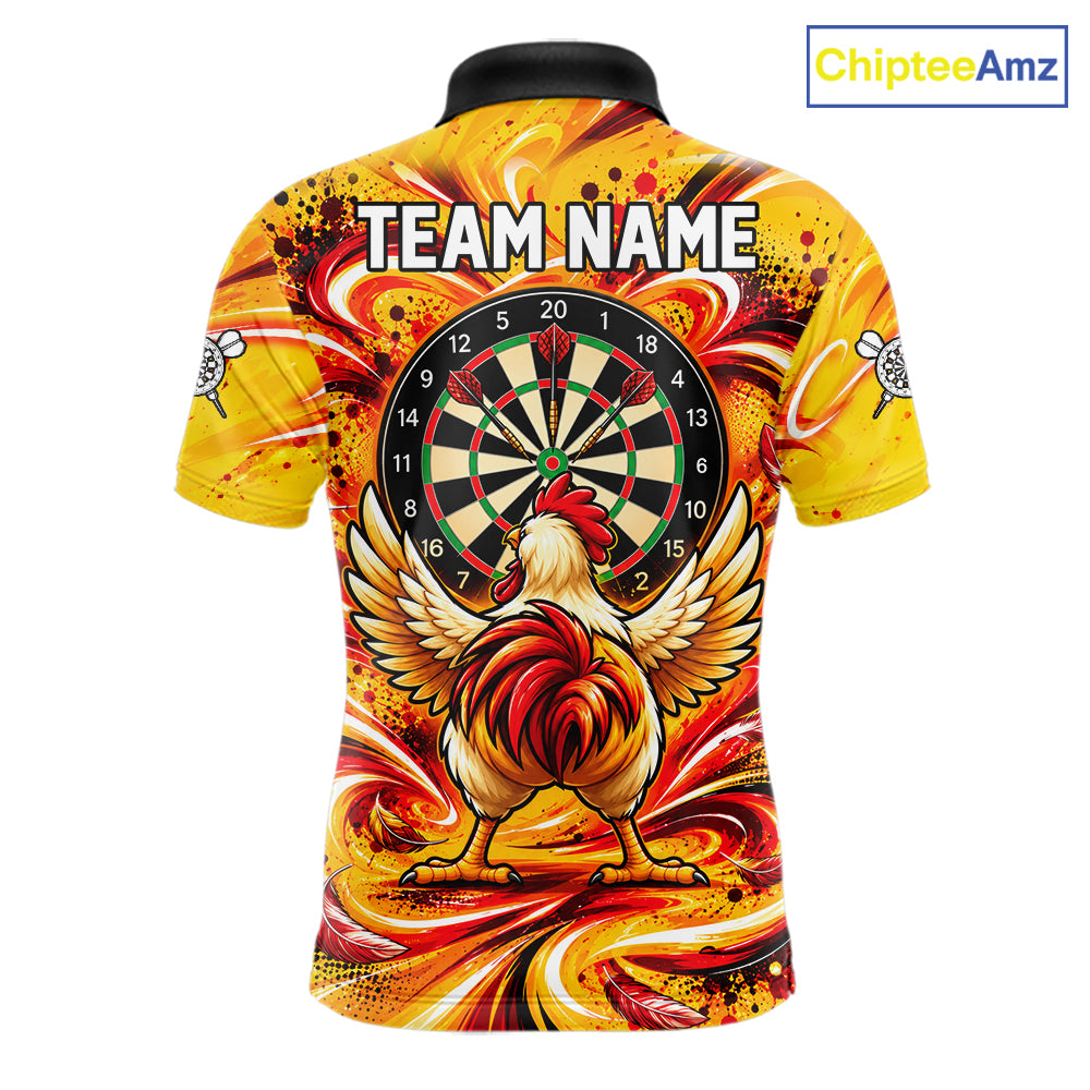 Yellow Red Splatter Funny Darts Polo 1/4-Zip Shirt Rooster Darts Team Tournament Shirt