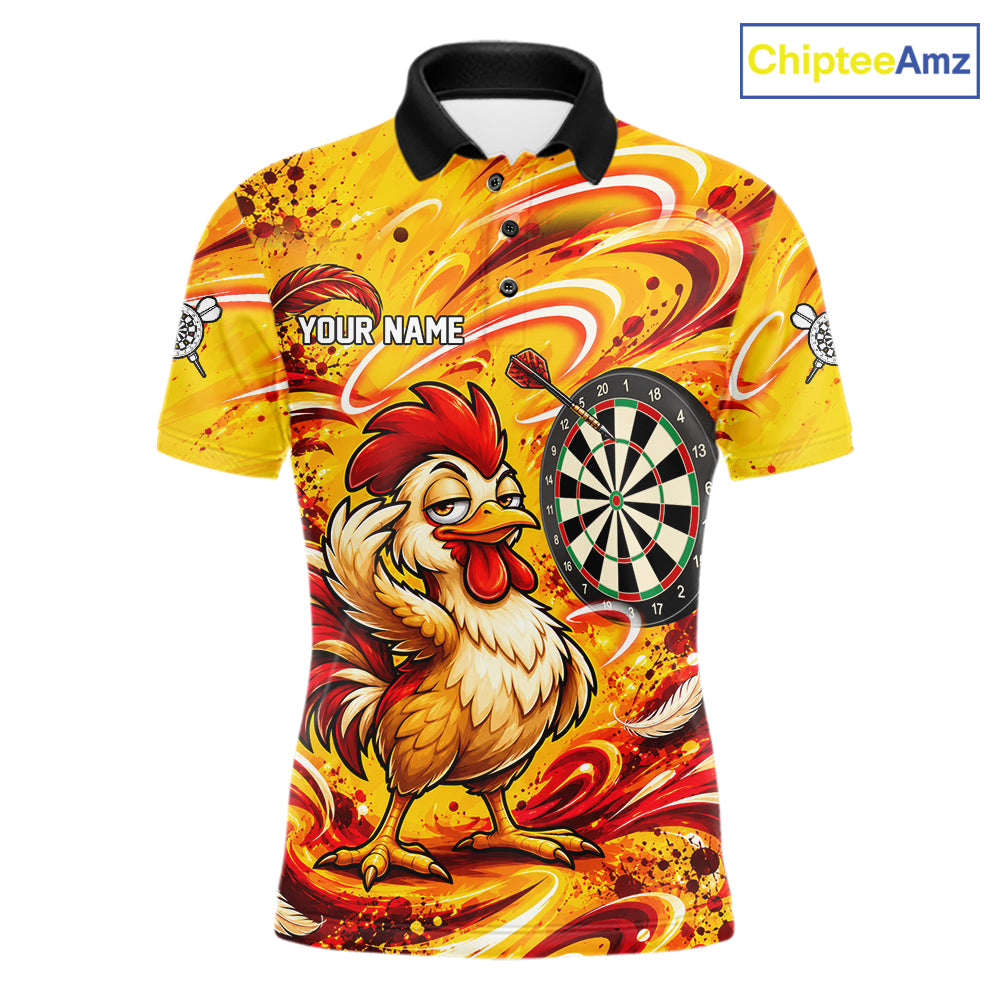 Yellow Red Splatter Funny Darts Polo 1/4-Zip Shirt Rooster Darts Team Tournament Shirt