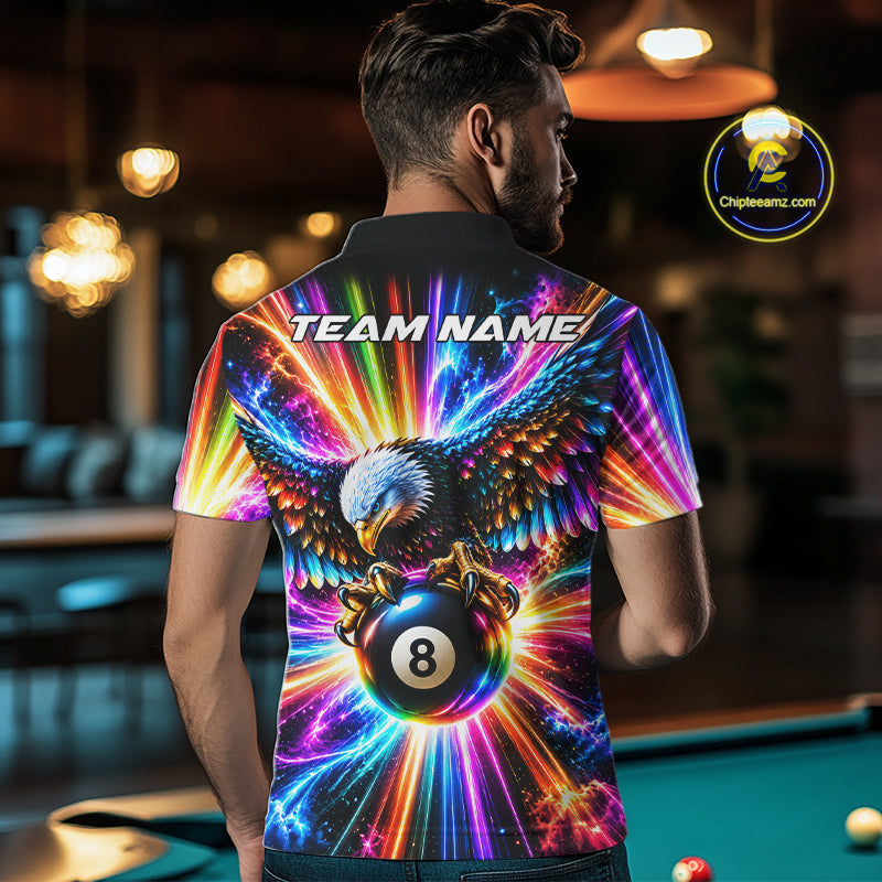 Personalized Eagle 8-Ball Pool Billiard Shirt Neon Rainbow Eagle Billiard Team Uniform Jersey