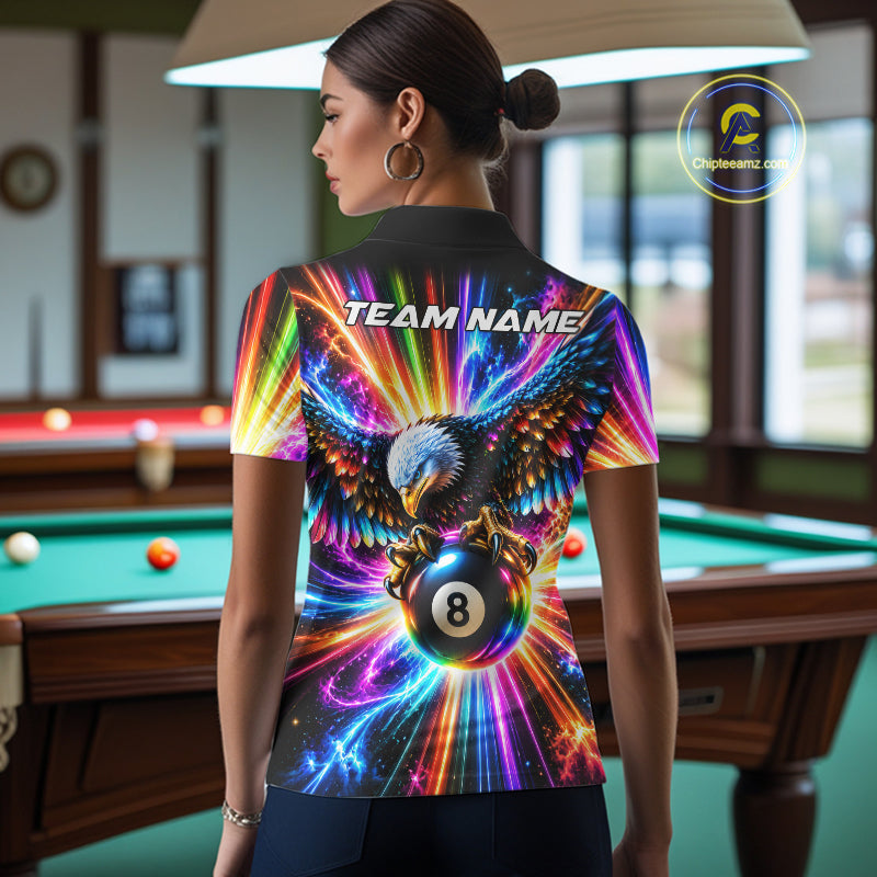 Personalized Eagle 8-Ball Pool Billiard Shirt Neon Rainbow Eagle Billiard Team Uniform Jersey