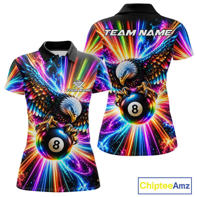 Personalized Eagle 8-Ball Pool Billiard Shirt Neon Rainbow Eagle Billiard Team Uniform Jersey