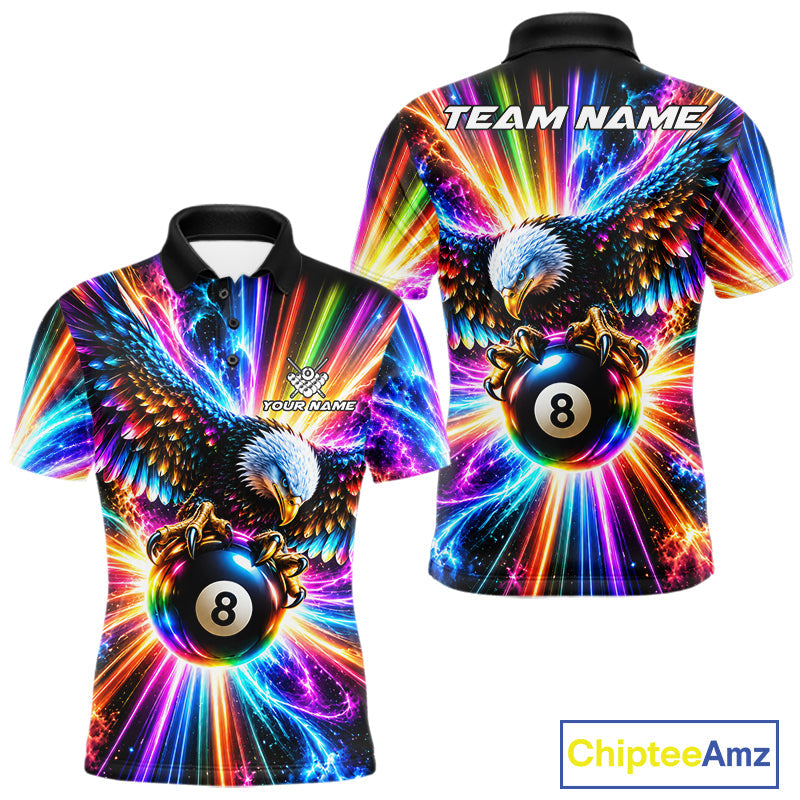 Personalized Eagle 8-Ball Pool Billiard Shirt Neon Rainbow Eagle Billiard Team Uniform Jersey