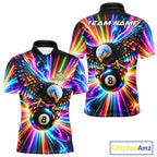 Personalized Eagle 8-Ball Pool Billiard Shirt Neon Rainbow Eagle Billiard Team Uniform Jersey