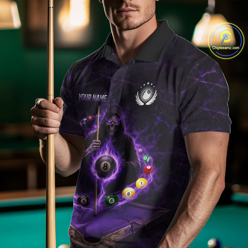 Grunge Grim Reaper Billiard Pool Billiard Shirts Custom Flame 8 Ball Pool Billiard Team Jerseys
