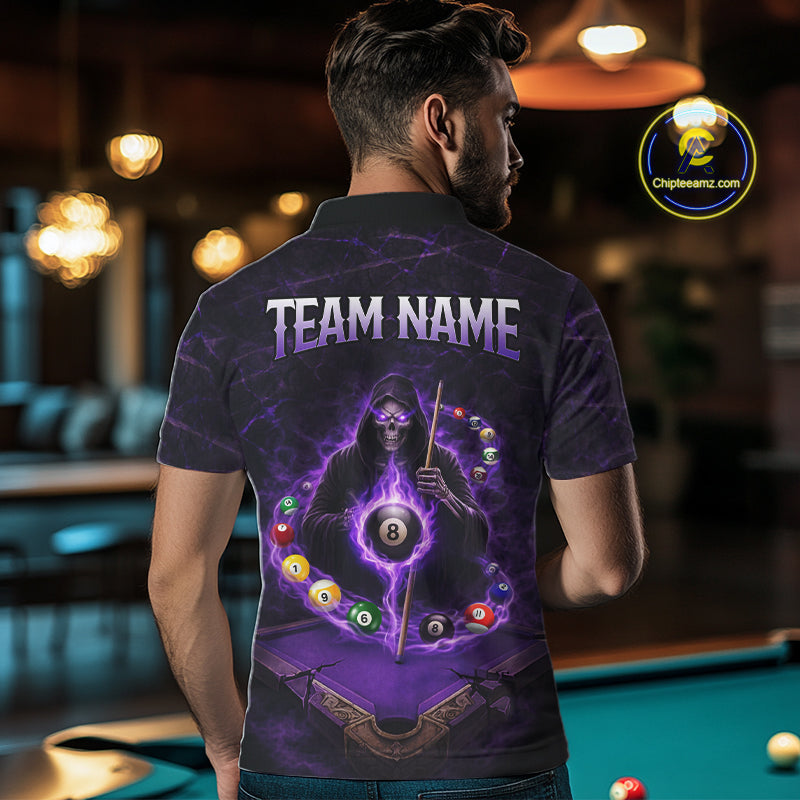 Grunge Grim Reaper Billiard Pool Billiard Shirts Custom Flame 8 Ball Pool Billiard Team Jerseys