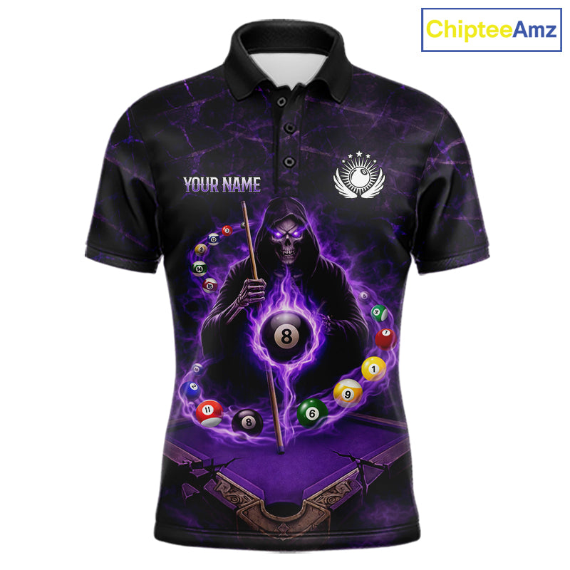 Grunge Grim Reaper Billiard Pool Billiard Shirts Custom Flame 8 Ball Pool Billiard Team Jerseys