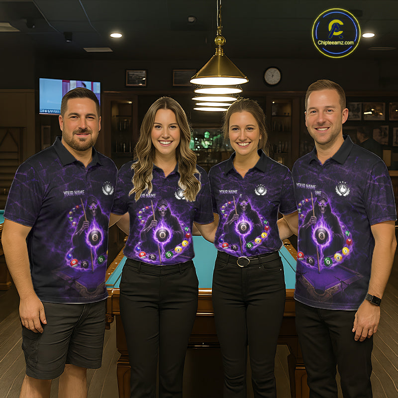 Grunge Grim Reaper Billiard Pool Billiard Shirts Custom Flame 8 Ball Pool Billiard Team Jerseys