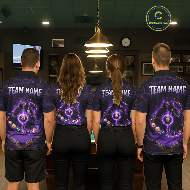 Grunge Grim Reaper Billiard Pool Billiard Shirts Custom Flame 8 Ball Pool Billiard Team Jerseys