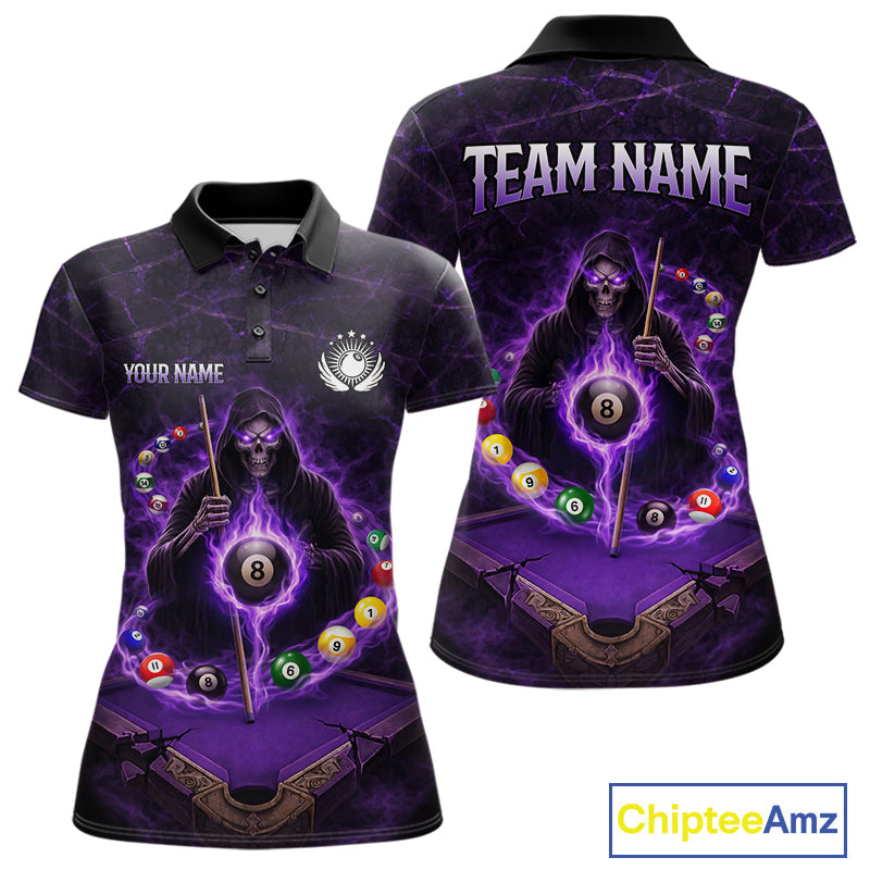Grunge Grim Reaper Billiard Pool Billiard Shirts Custom Flame 8 Ball Pool Billiard Team Jerseys