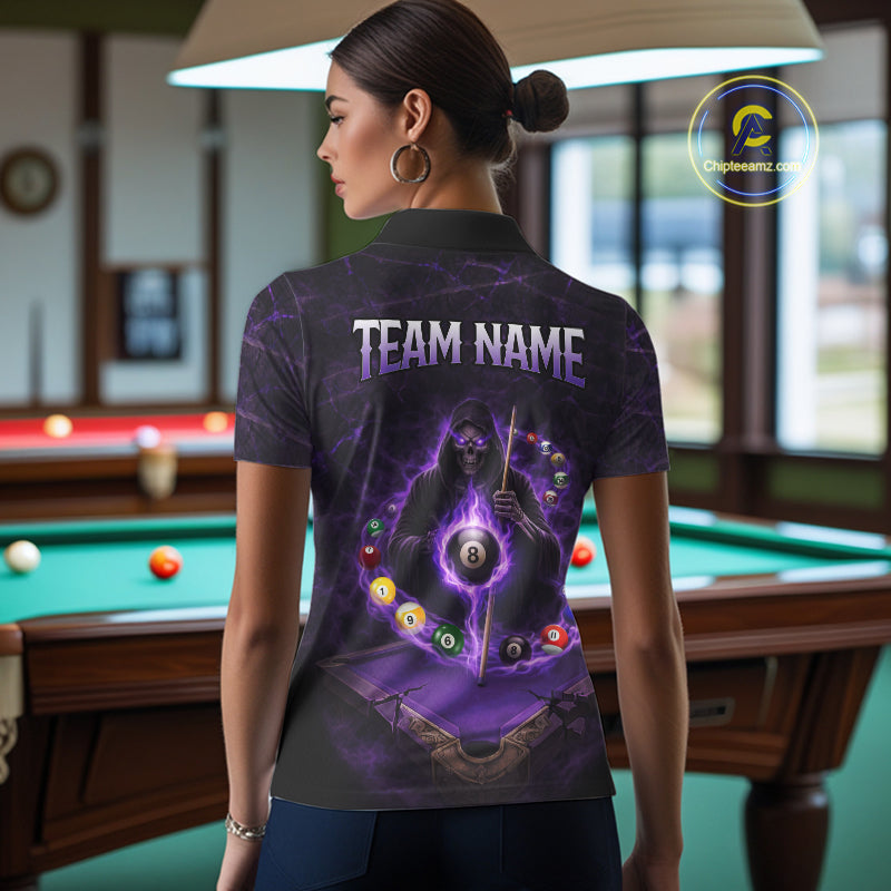 Grunge Grim Reaper Billiard Pool Billiard Shirts Custom Flame 8 Ball Pool Billiard Team Jerseys