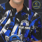 Funny Cat Blue & White Grunge Bowling Jersey Custom Bowling Tournament Bowling Team Shirts