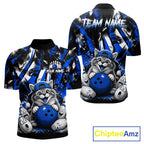 Funny Cat Blue & White Grunge Bowling Jersey Custom Bowling Tournament Bowling Team Shirts