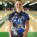 Funny Cat Blue & White Grunge Bowling Jersey Custom Bowling Tournament Bowling Team Shirts