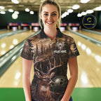 Funny Deer Bowling Shirts Custom Grunge Forest Polo & 1/4 Zip Bowling Team Jersey