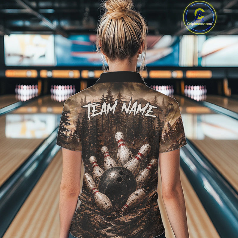 Funny Deer Bowling Shirts Custom Grunge Forest Polo & 1/4 Zip Bowling Team Jersey