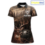 Funny Deer Bowling Shirts Custom Grunge Forest Polo & 1/4 Zip Bowling Team Jersey