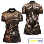 Funny Deer Bowling Shirts Custom Grunge Forest Polo & 1/4 Zip Bowling Team Jersey