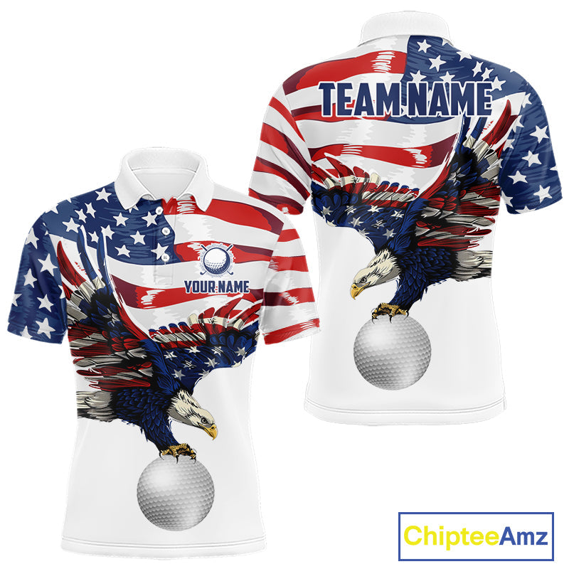 Red, White And Blue American Flag Eagle Golf Polo Shirts Custom Patriot Golf Team Jersey