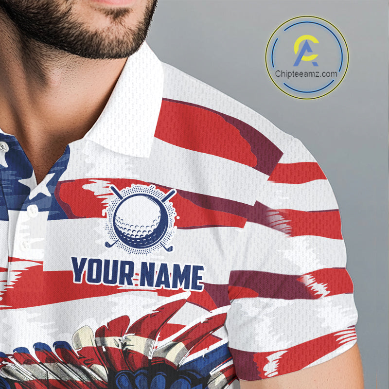 Red, White And Blue American Flag Eagle Golf Polo Shirts Custom Patriot Golf Team Jersey