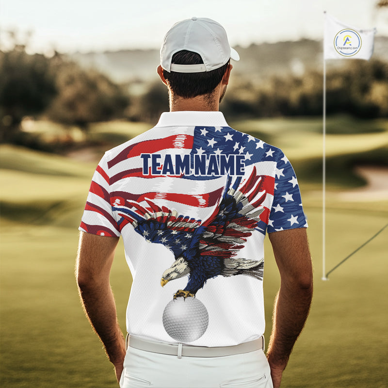 Red, White And Blue American Flag Eagle Golf Polo Shirts Custom Patriot Golf Team Jersey