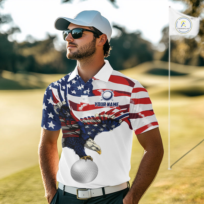 Red, White And Blue American Flag Eagle Golf Polo Shirts Custom Patriot Golf Team Jersey
