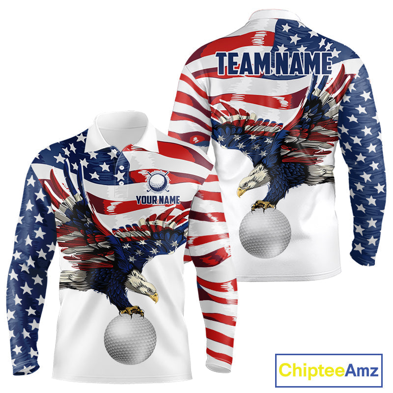 Red, White And Blue American Flag Eagle Golf Polo Shirts Custom Patriot Golf Team Jersey