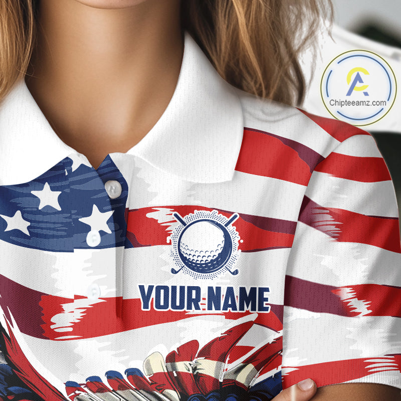 Red, White And Blue American Flag Eagle Golf Polo Shirts Custom Patriot Golf Team Jersey