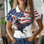 Red, White And Blue American Flag Eagle Golf Polo Shirts Custom Patriot Golf Team Jersey