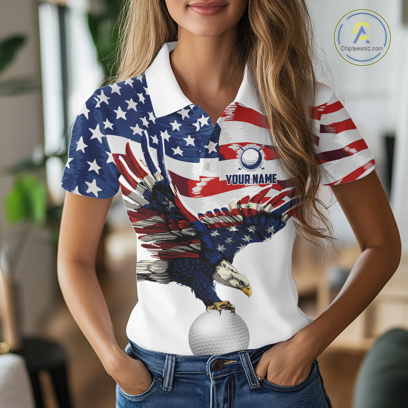 Red, White And Blue American Flag Eagle Golf Polo Shirts Custom Patriot Golf Team Jersey