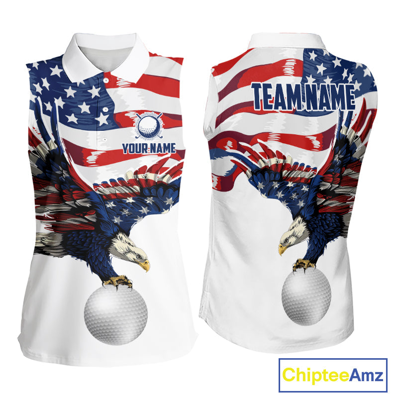 Red, White And Blue American Flag Eagle Golf Sleeveless Polo Shirts Custom Patriot Golf Team Jersey