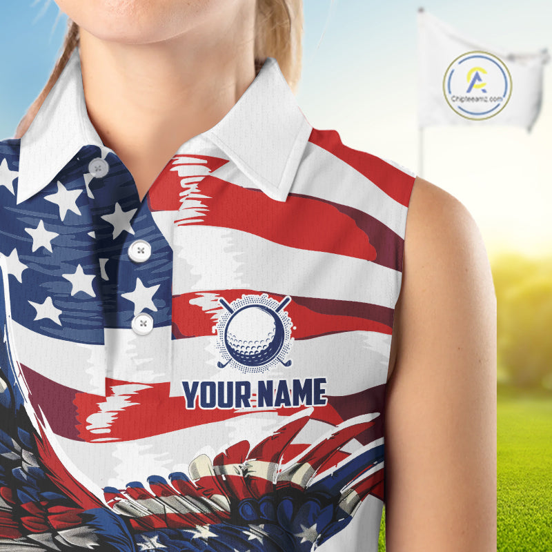 Red, White And Blue American Flag Eagle Golf Sleeveless Polo Shirts Custom Patriot Golf Team Jersey