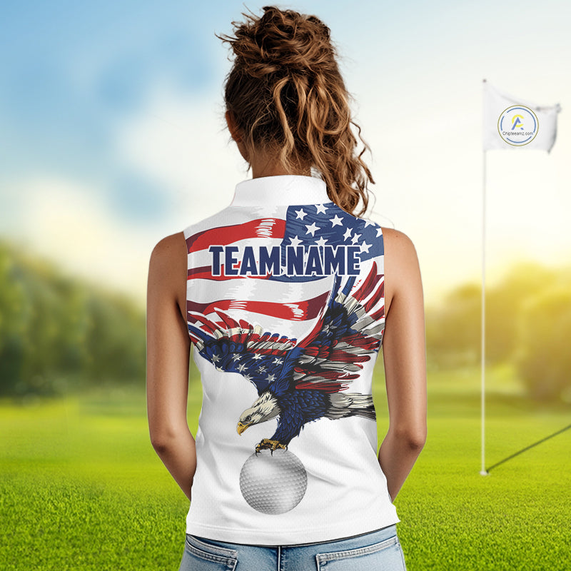 Red, White And Blue American Flag Eagle Golf Sleeveless Polo Shirts Custom Patriot Golf Team Jersey