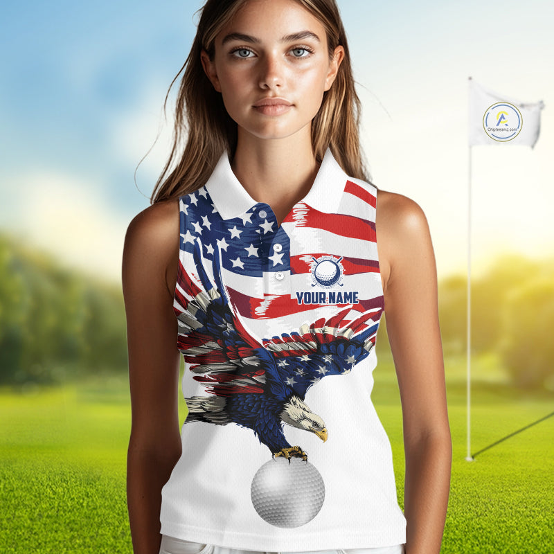 Red, White And Blue American Flag Eagle Golf Sleeveless Polo Shirts Custom Patriot Golf Team Jersey