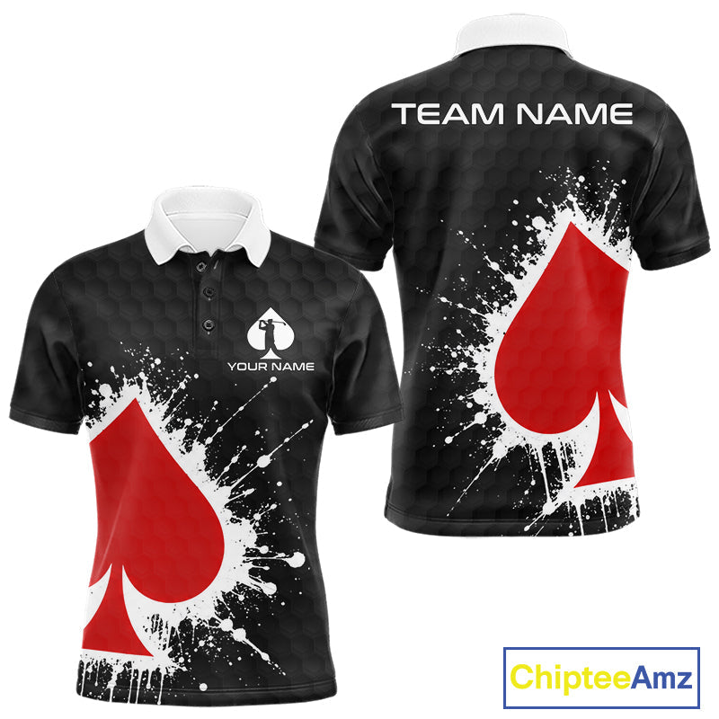 Red Spades Poker Golf Polo Shirt Custom Name Splatter Poker Golf Top For Team, Golf Gift