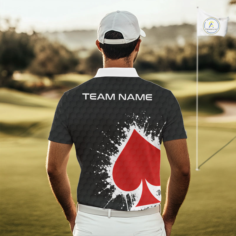 Red Spades Poker Golf Polo Shirt Custom Name Splatter Poker Golf Top For Team, Golf Gift