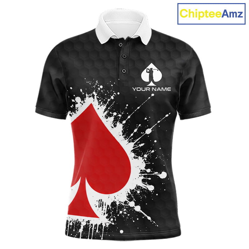 Red Spades Poker Golf Polo Shirt Custom Name Splatter Poker Golf Top For Team, Golf Gift