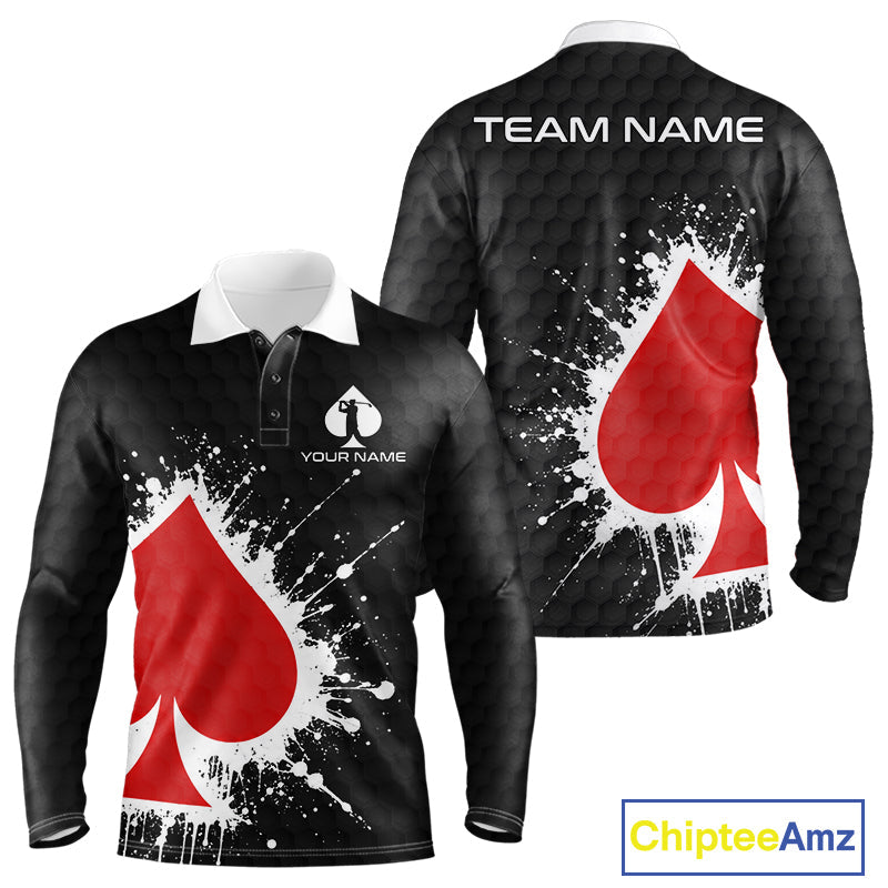 Red Spades Poker Golf Polo Shirt Custom Name Splatter Poker Golf Top For Team, Golf Gift