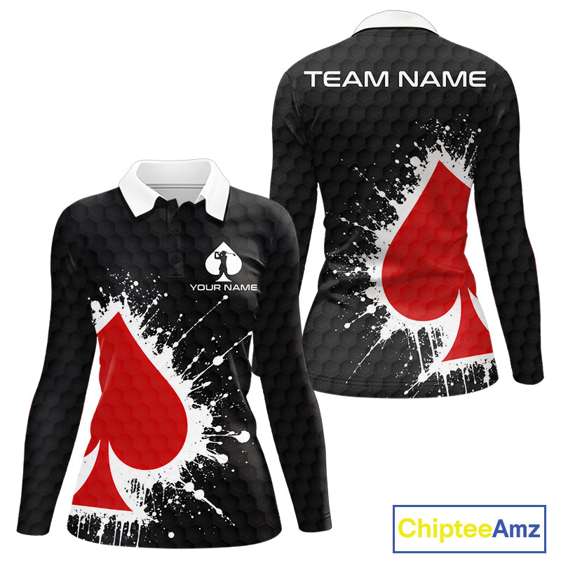 Red Spades Poker Golf Polo Shirt Custom Name Splatter Poker Golf Top For Team, Golf Gift