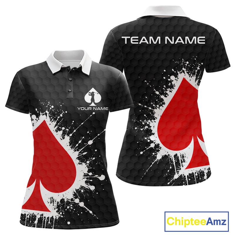 Red Spades Poker Golf Polo Shirt Custom Name Splatter Poker Golf Top For Team, Golf Gift
