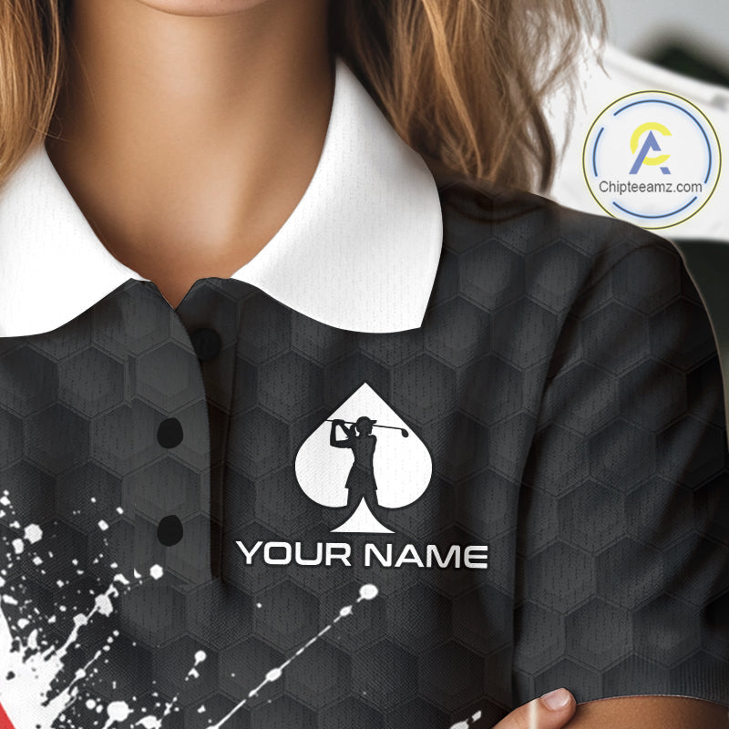 Red Spades Poker Golf Polo Shirt Custom Name Splatter Poker Golf Top For Team, Golf Gift