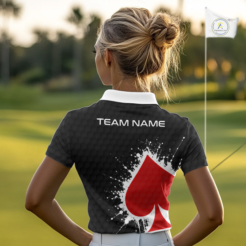 Red Spades Poker Golf Polo Shirt Custom Name Splatter Poker Golf Top For Team, Golf Gift